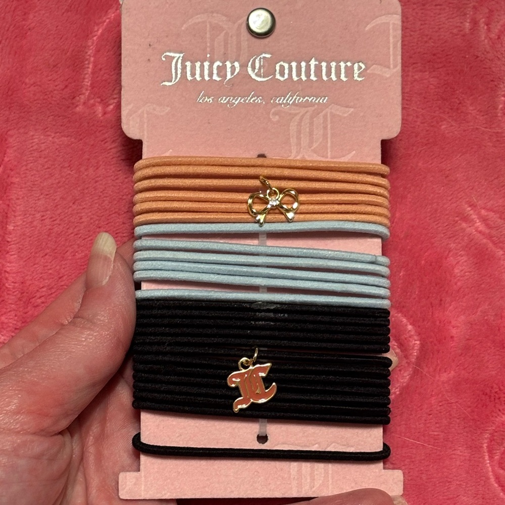 Juicy Couture Peach, Blue, and Black Hair Ties with Gold Charms